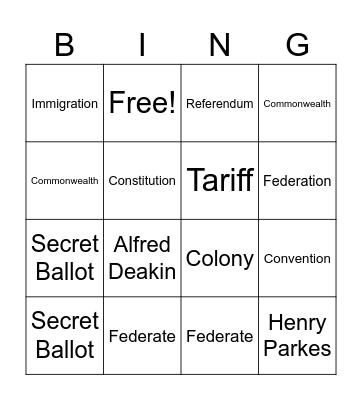 Federation Bingo Card