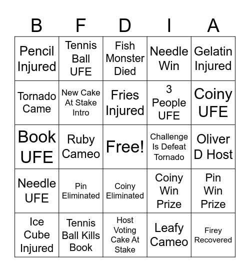 BFDIA 21 Bingo Card