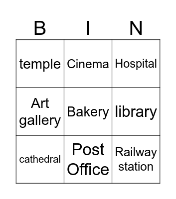 Places Around Me Bingo Card