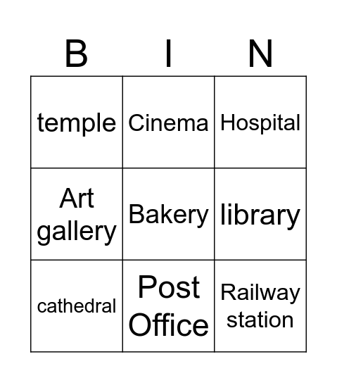 Places Around Me Bingo Card