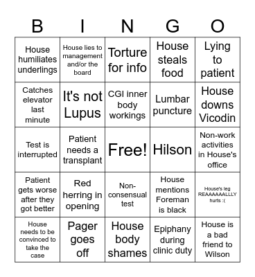 House MD Bingo Card