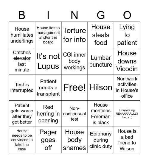 House MD Bingo Card