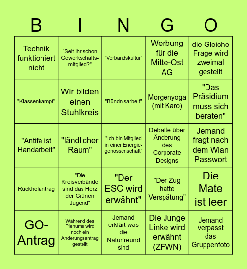 GRÜNE JUGEND Thüringen 1. LMV 2025 Bingo Card