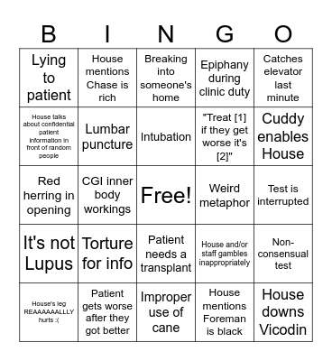 House MD Bingo Card
