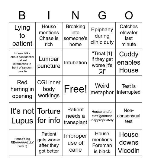 House MD Bingo Card