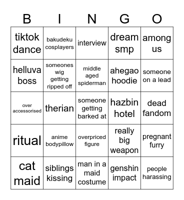 comic con Bingo Card