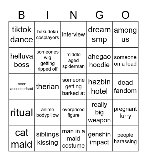 comic con Bingo Card