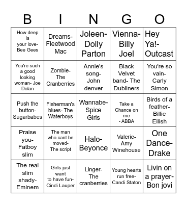 music bingo Card