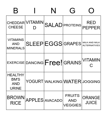 HEALTHY BINGO Card