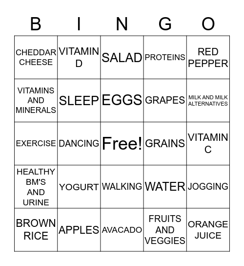 HEALTHY BINGO Card