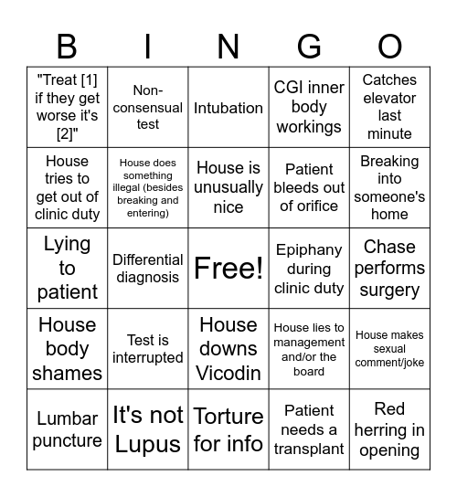 House MD Bingo Card