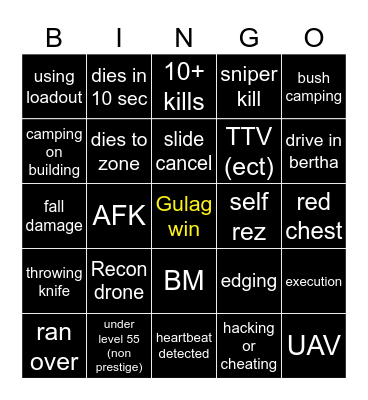 Big Puffer warzone bingo Card