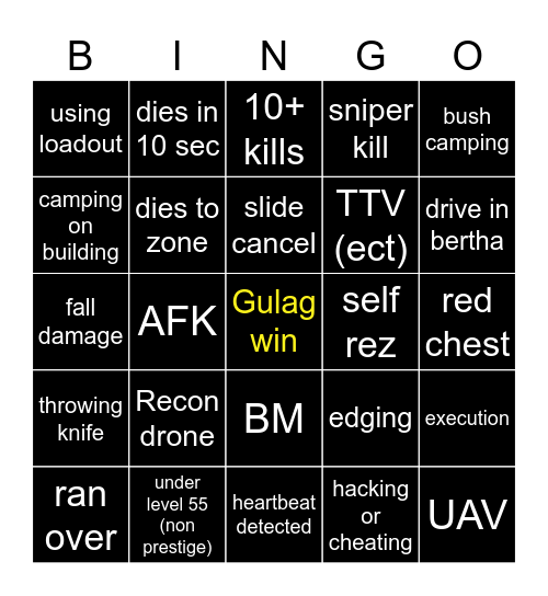 Big Puffer warzone bingo Card