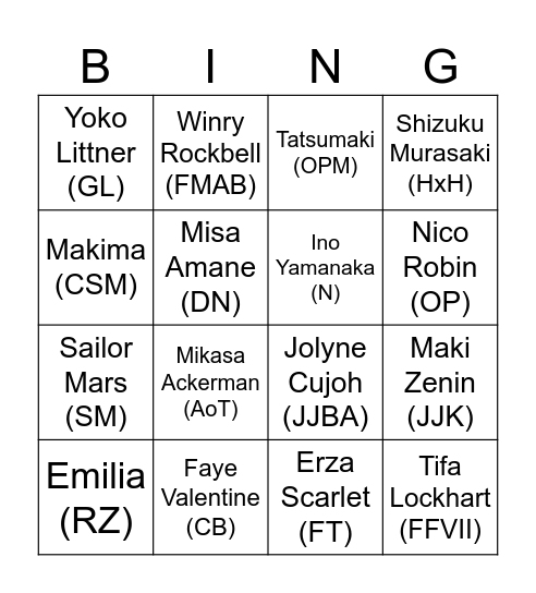 Anime North 2025 Bingo Card