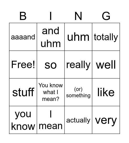 Filler Bingo Card