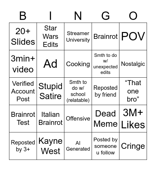 TikTok Bingo 2025 Edition Bingo Card