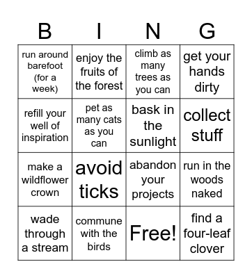 whimsical summer challenge Bingo Card