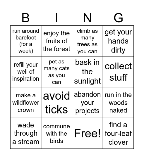 whimsical summer challenge Bingo Card