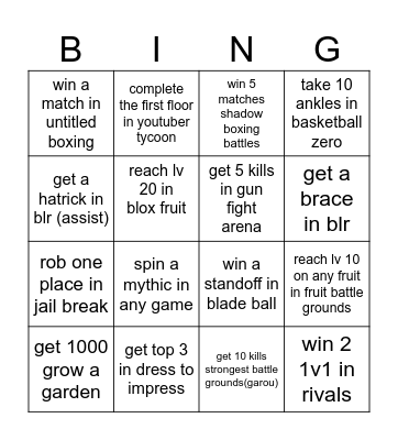 free for all Bingo Card