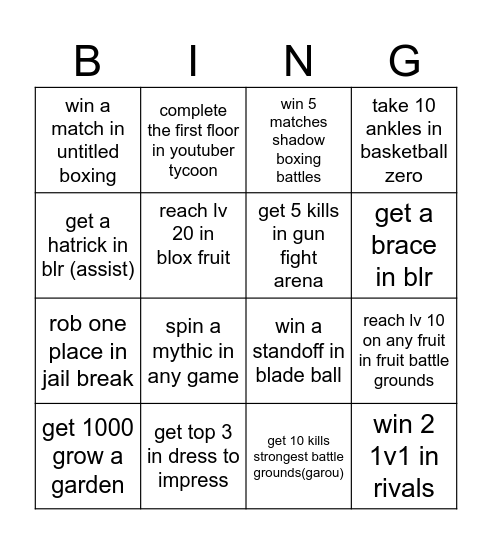 free for all Bingo Card