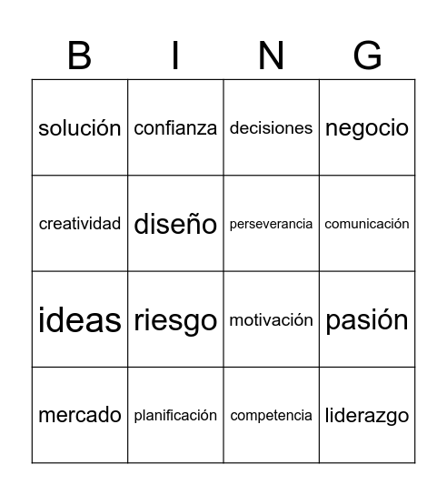 Emprendimiento Bingo Card