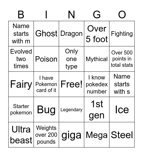 Untitled Bingo Card