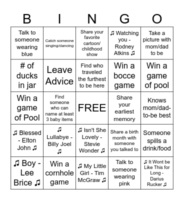 Baby Shower Bingo Card