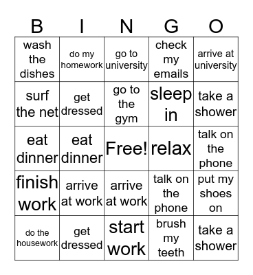 Daily Routines Bingo Card