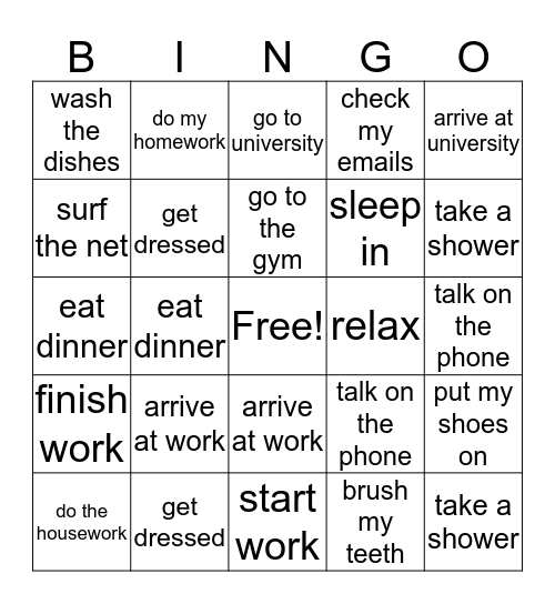 Daily Routines Bingo Card