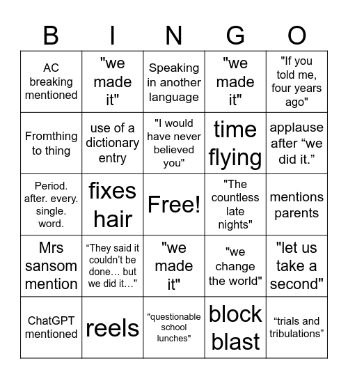 Graduation Quotes Bingo Card