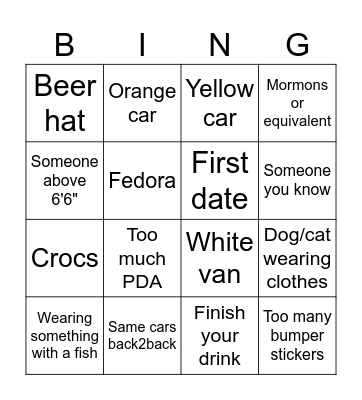 Bar Crawl Bingo Card