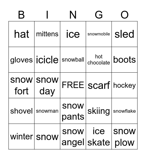 Winter Words Bingo Card