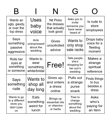 Emily’s shopping Bingo Card