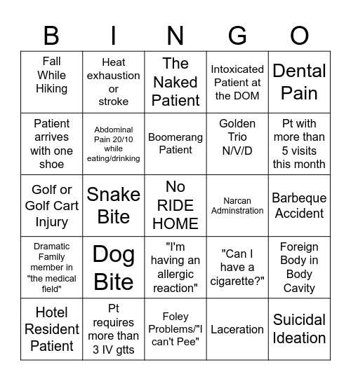 Shauna's Last ER Bingo Card