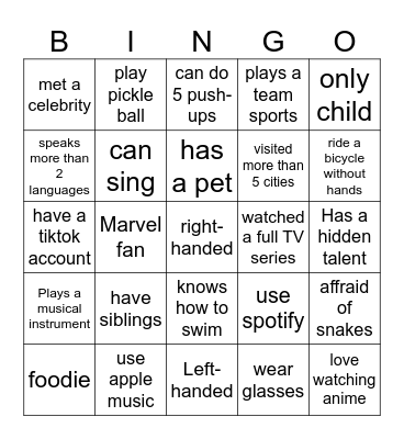 Untitled Bingo Card