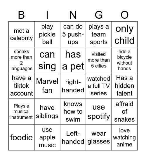 Untitled Bingo Card