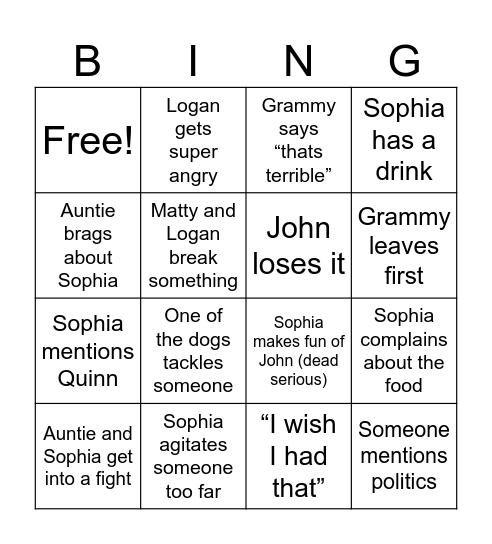 Graduation Bingo Card