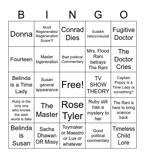 DOCTOR WHO FINALE Bingo Card