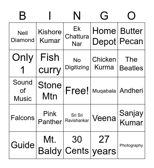 Shri's 60th Bingo Card