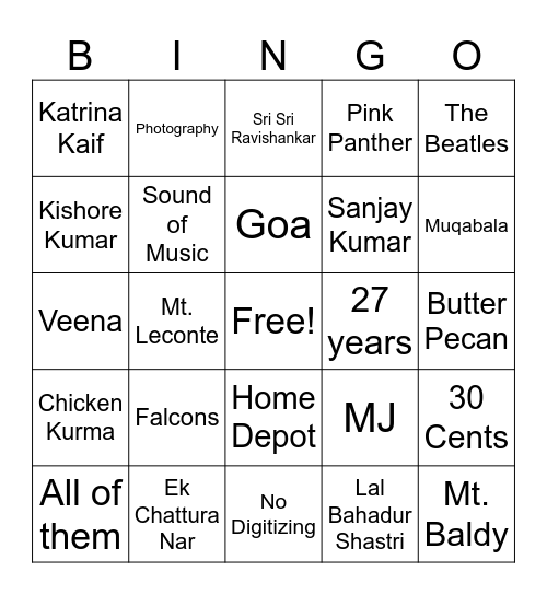 Shri's BDAY Bingo Card