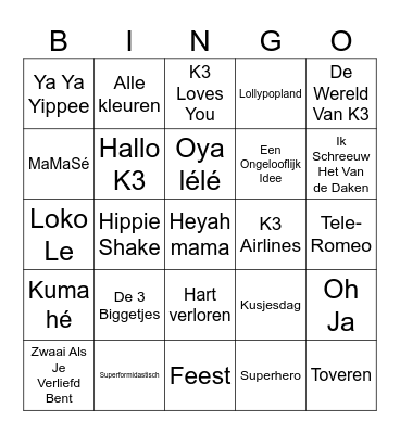 K3 Muziek Bingo Card