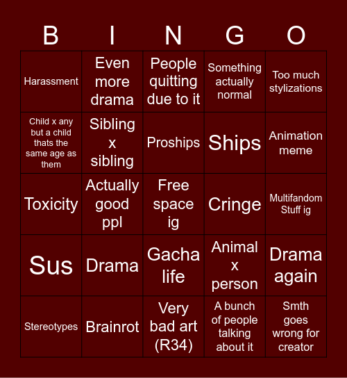 Modern fandom Bingo Card