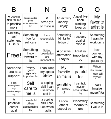 Recovery Bingo BB Bingo Card