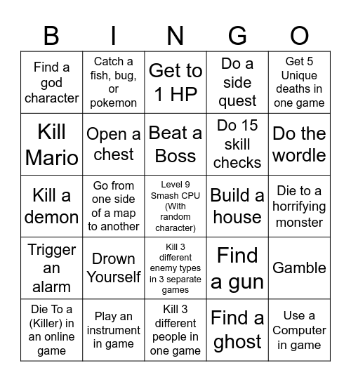 Video Game Lockout Bingo Card