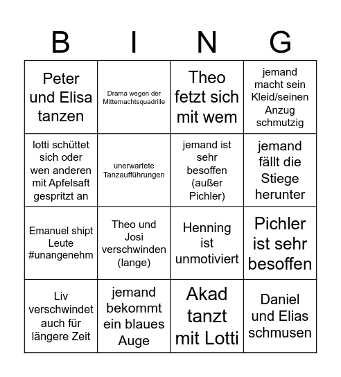 Schulball 2025 - Bingo Card