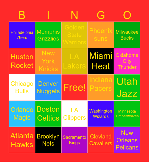 NBA TEAMS Bingo Card