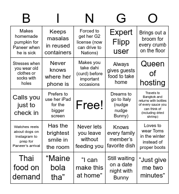 Mala's 60th Birthday Bingo Card
