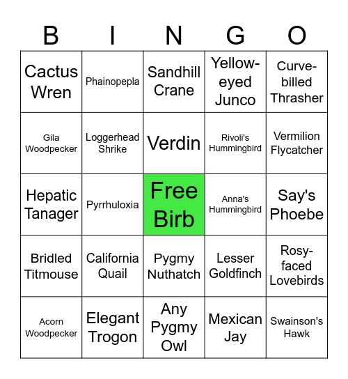 Birb Bingo Card