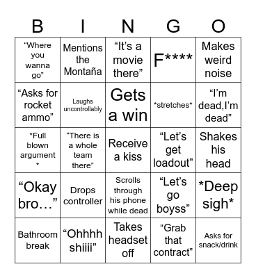 Warzone board Bingo Card