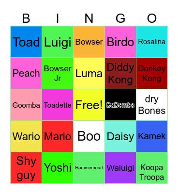Mario Characters Bingo Card